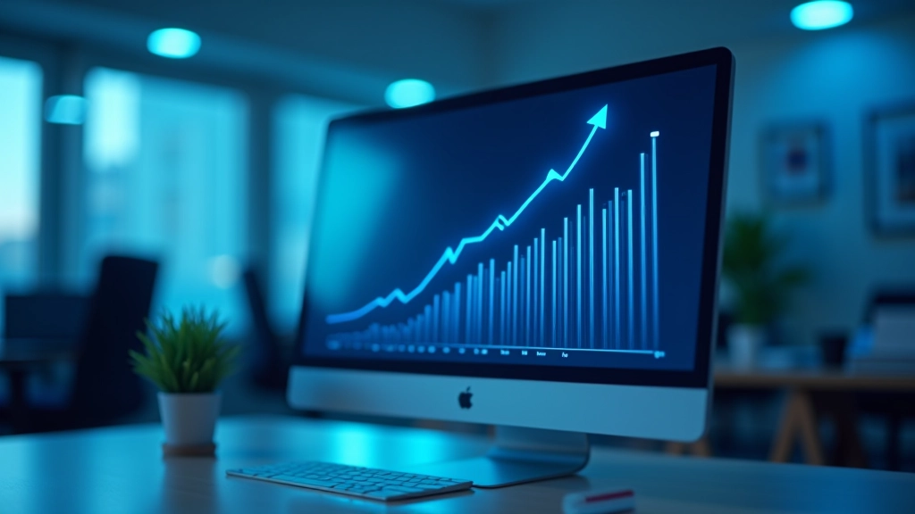Graf zobrazující růst dluhu v čase, finančí data na monitoru